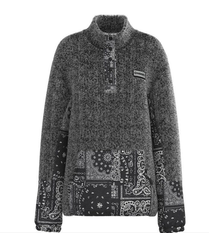 Hooey  "Ladies Fleece Pullover" Black/White Bandana Pattern SKU: HFP004BKWH