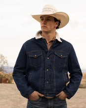 Load image into Gallery viewer, &quot;Hooey Denim Jacket&quot; Denim w/Cream Sherpa &amp; Brown/ Tan Aztec Fleece Lining HJ114D
