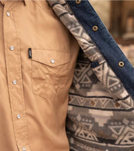 Load image into Gallery viewer, &quot;Hooey Denim Jacket&quot; Denim w/Cream Sherpa &amp; Brown/ Tan Aztec Fleece Lining HJ114D
