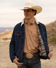 Load image into Gallery viewer, &quot;Hooey Denim Jacket&quot; Denim w/Cream Sherpa &amp; Brown/ Tan Aztec Fleece Lining HJ114D
