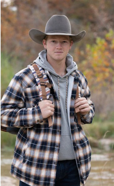 Hooey  "Men's Flannel Jacket" Navy/White Plaid w/White Sherpa