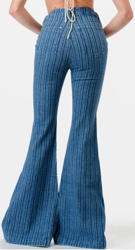 Grace Jeans Contemporary High Waist Flare Stripped Jeans HL-S685