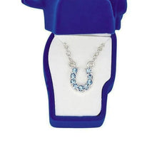 Load image into Gallery viewer, Western Express HN-20 Blue Rhinestone Horseshoe Necklace in Pony Head Gift Box
