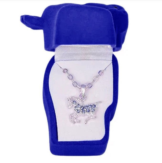 Western Express HN-8 Blue Rhinestone Pony Necklace in Pony Head Gift Box