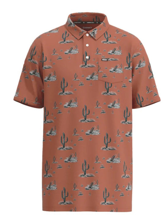 Hooey Cowboy Golf "Hot Shot" Rust w/ Cactus Pattern Polo HP022RU-S