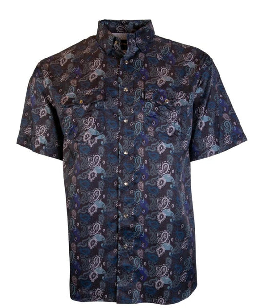 Hooey Mens "Sol" Black/Paisley Short Sleeve Pearl Snap Shirt HT1761BK