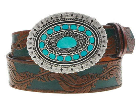 Hooey  "Sioux" Classic Belt Brown/Turquoise w/Turquoise Rodeo Buckle HWBLT002