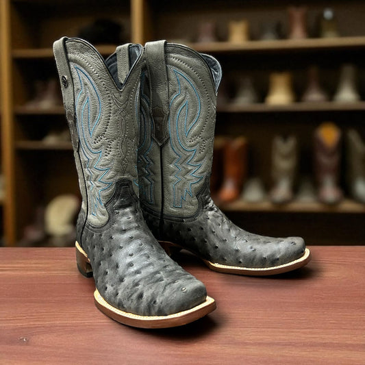 Tanner Mark Mens Boots Ostrich Print Monaco Grey TM201793