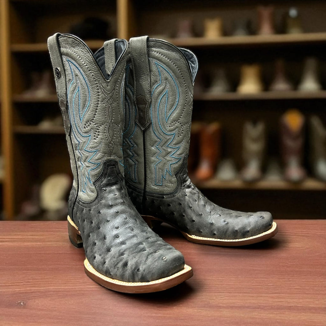 Tanner Mark Mens Boots Ostrich Print Monaco Grey TM201793