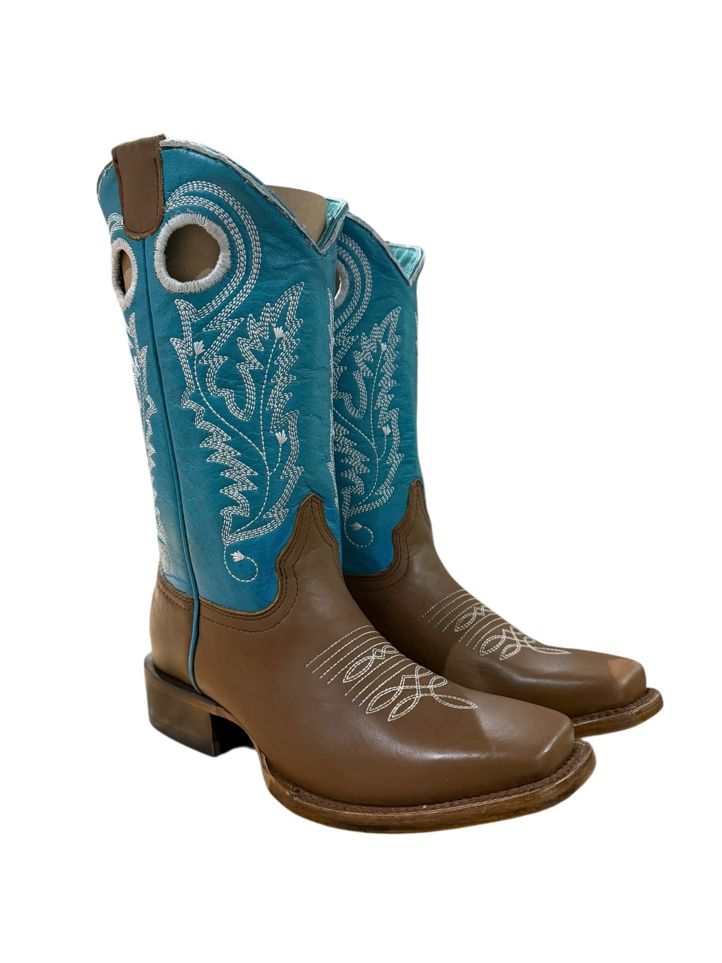 Corral Teens T0180 Teens Brown-Turquoise Embroidery Cut Out Western Boots