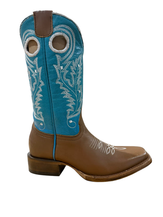 Corral Teens T0180 Teens Brown-Turquoise Embroidery Cut Out Western Boots
