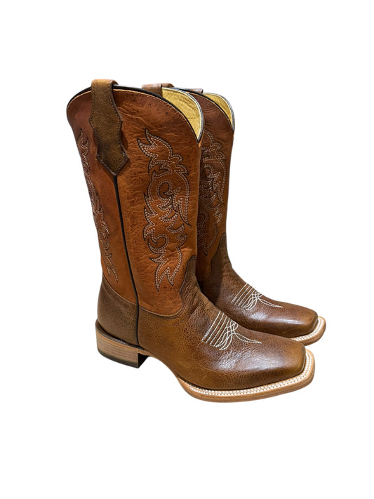 Corral Teens T0217 in Brown/Shedron Embroidery Square Toe Western Boots