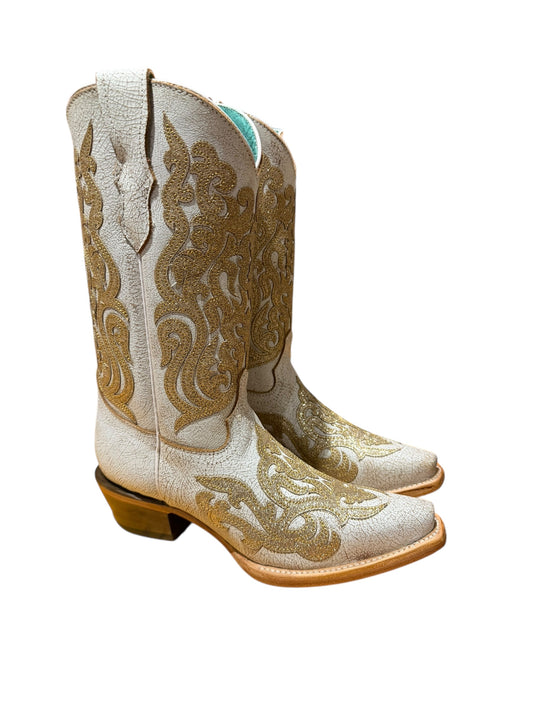 Corral Teens T0210 White/Gold Glitter inlay Cowboy Boots