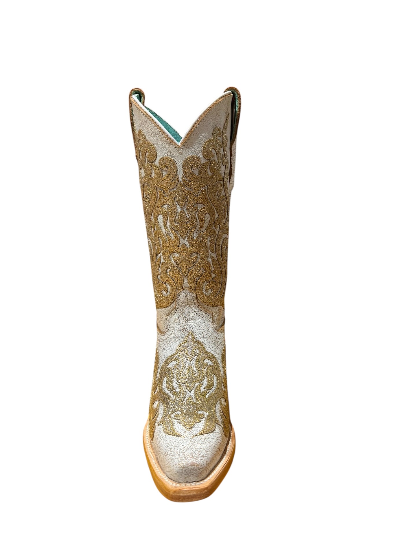 Corral Teens T0210 White/Gold Glitter inlay Cowboy Boots