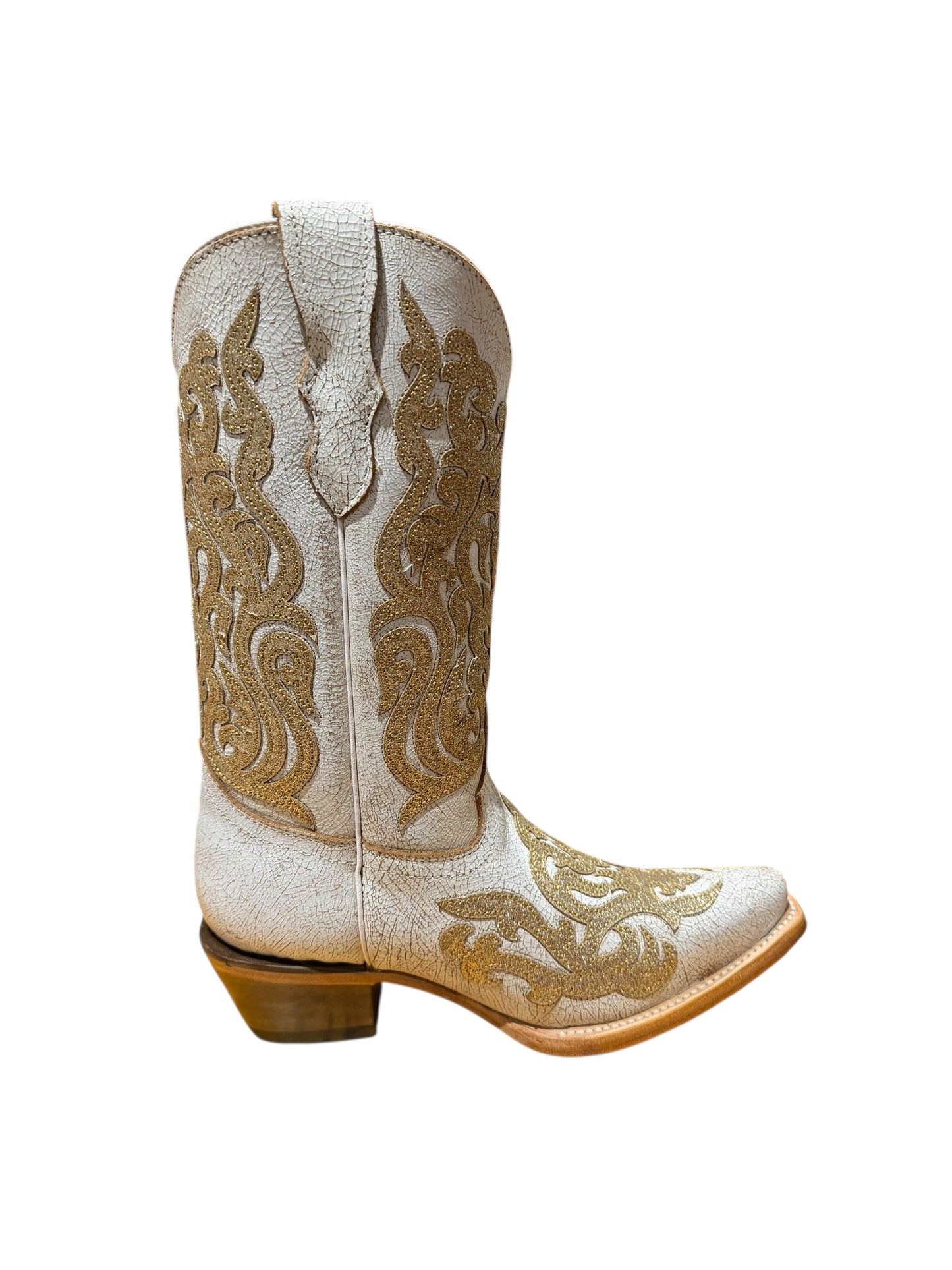 Corral Teens T0210 White/Gold Glitter inlay Cowboy Boots