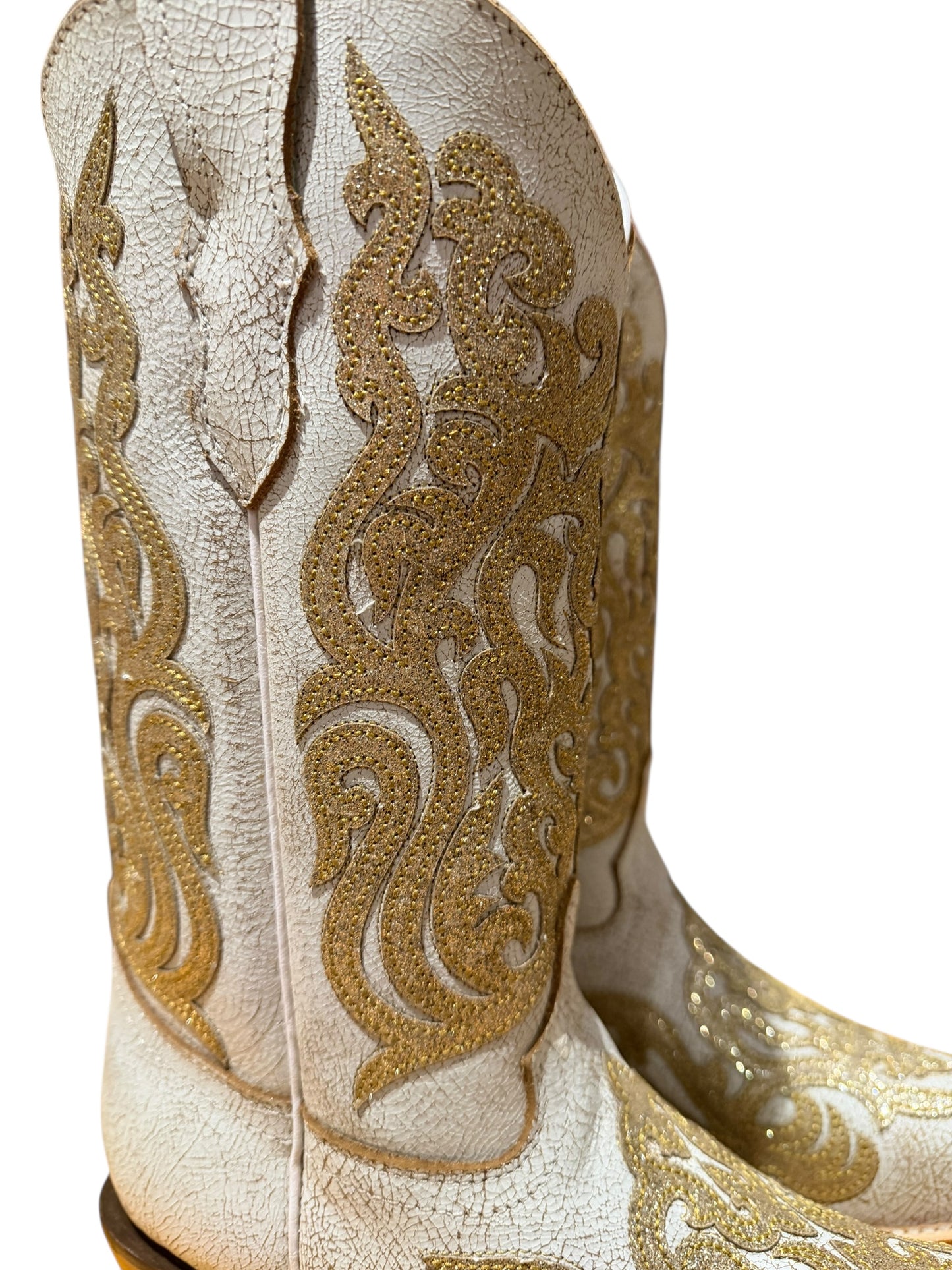 Corral Teens T0210 White/Gold Glitter inlay Cowboy Boots