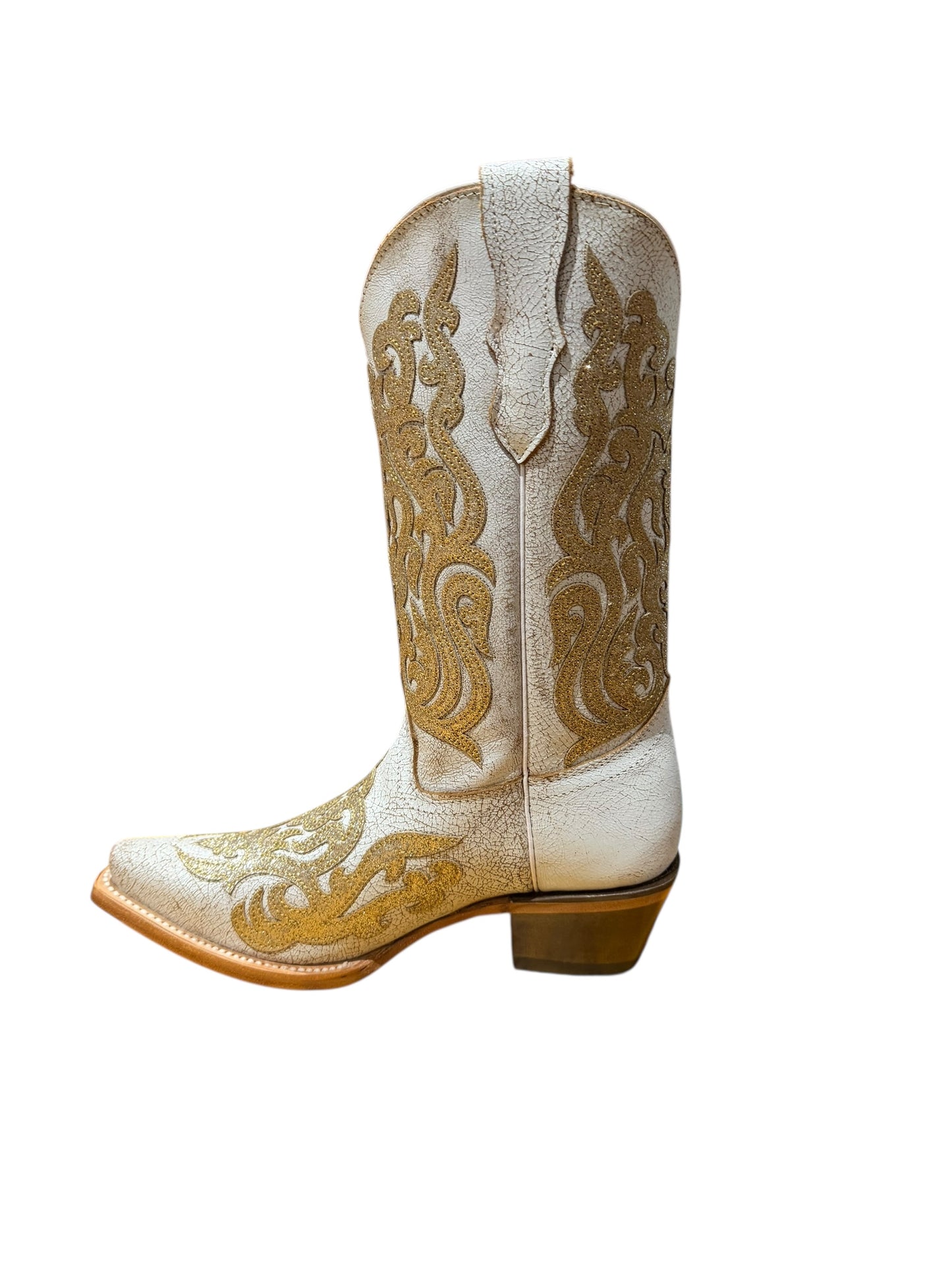 Corral Teens T0210 White/Gold Glitter inlay Cowboy Boots