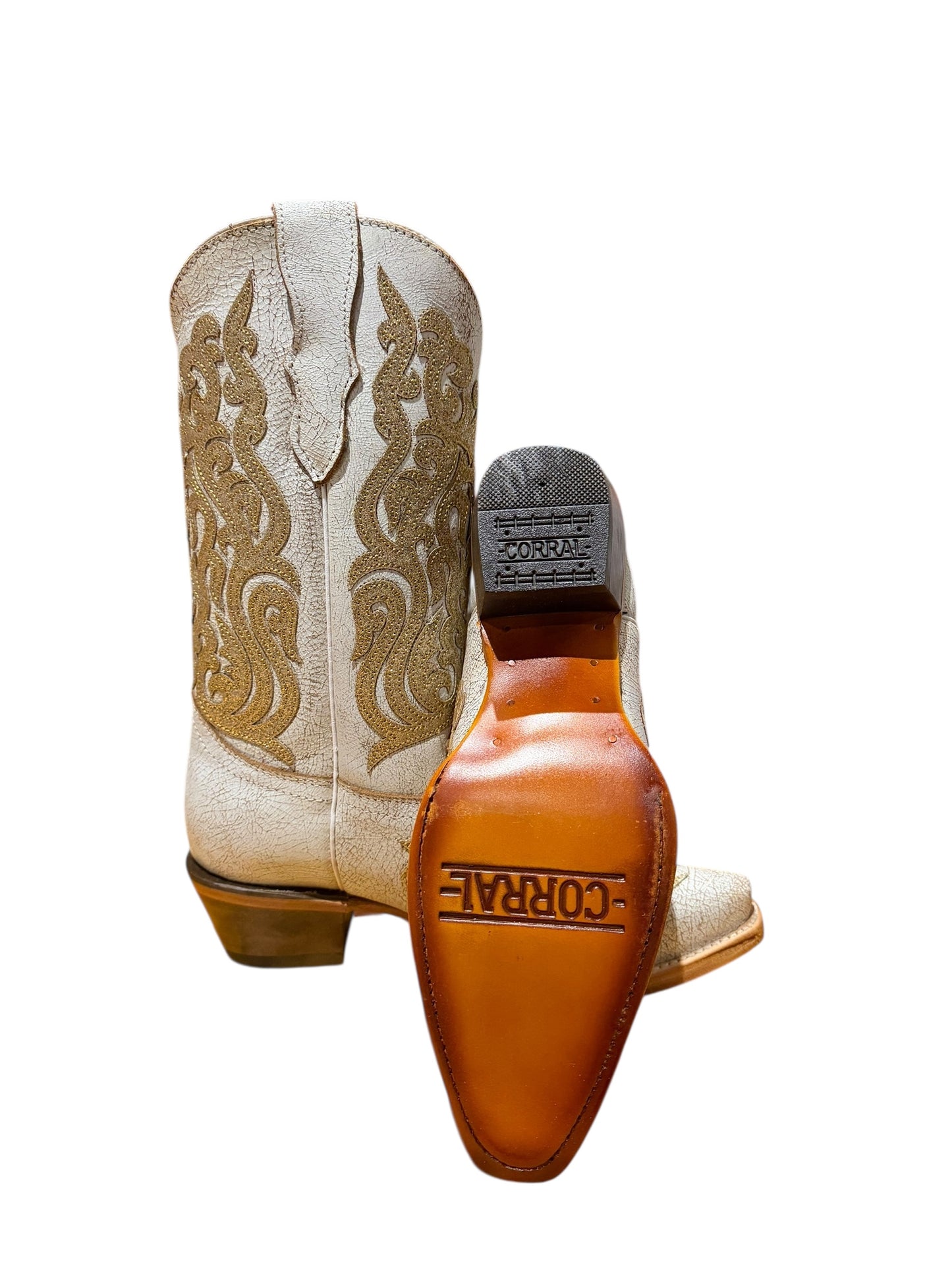 Corral Teens T0210 White/Gold Glitter inlay Cowboy Boots