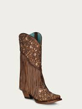 Load image into Gallery viewer, Corral C3876 Honey Glitter with Fringe Cowboy Boots

