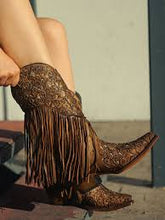 Load image into Gallery viewer, Corral C3876 Honey Glitter with Fringe Cowboy Boots
