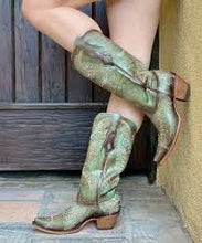 Load image into Gallery viewer, C4009 Corral Distressed Turquoise Embroidery &amp; Studs Cowboy Boots
