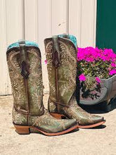 Load image into Gallery viewer, C4009 Corral Distressed Turquoise Embroidery &amp; Studs Cowboy Boots
