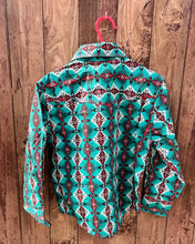 Load image into Gallery viewer, MontanaCo Green Aztec Print Kids Shirt B-1106
