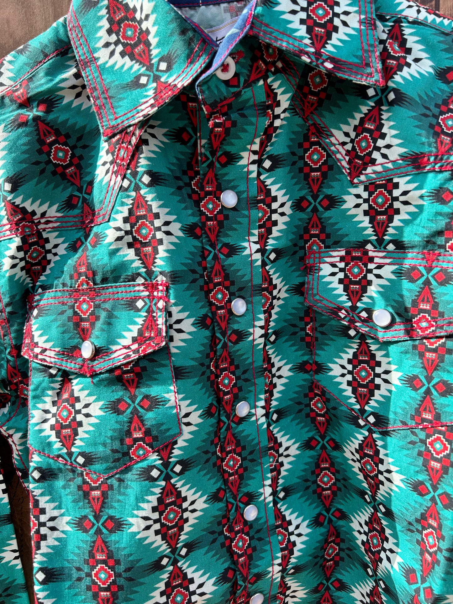 MontanaCo Green Aztec Print Kids Shirt B-1106