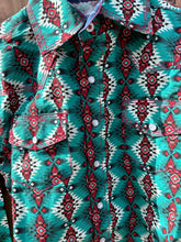 Load image into Gallery viewer, MontanaCo Green Aztec Print Kids Shirt B-1106
