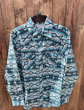 Load image into Gallery viewer, MontanaCo Men&#39;s Long Sleeved All Over Aztec in Blue Print Western Snap Shirt M-1105
