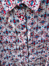Load image into Gallery viewer, MontanaCo Ladies All Over Aztec Pattern in Red &amp; Blue Western Blouse L-1110
