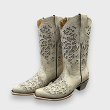 Load image into Gallery viewer, Corral Teens T0021 White Glitter inlay Cowboy Boots
