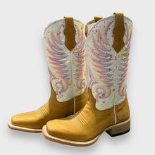 Load image into Gallery viewer, Corral Teens/Ladies J7125 Handcrafted Tan/White Embroidery Square Toe Cowgirl Boots
