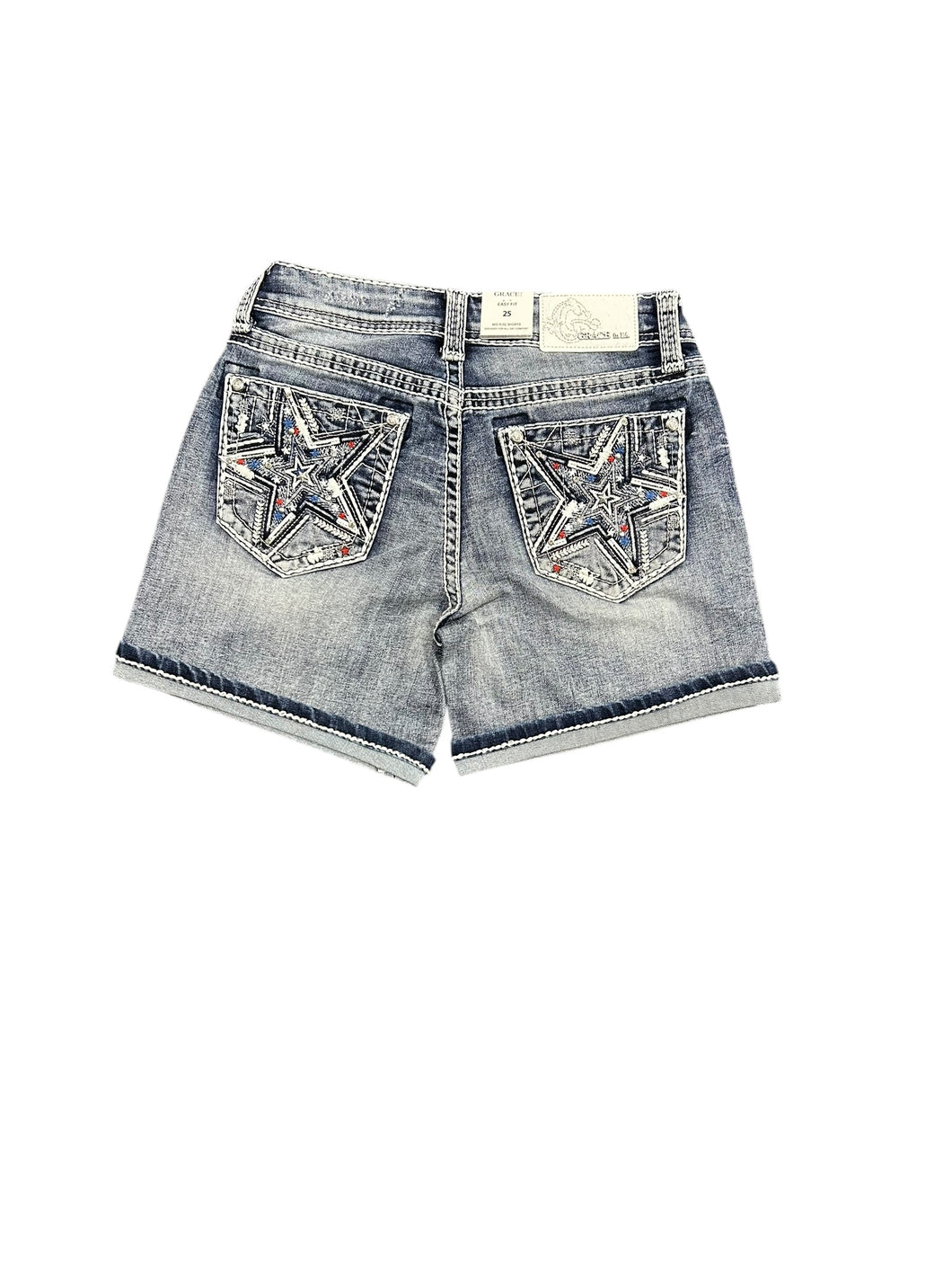 Grace Jeans Star Detail Pockets Mid Rise Jean Shorts EH51949