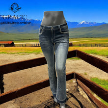 Load image into Gallery viewer, Grace Jeans Western Horseshoe Colourful Embroidered Mid Rise Bootcut Jeans EB61852
