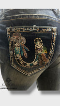 Load image into Gallery viewer, Grace Jeans Western Horseshoe Colourful Embroidered Mid Rise Bootcut Jeans EB61852
