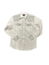 Load image into Gallery viewer, The American West - Barclay Mens Long Sleeved Embroidered in White/Silver Western Snap Shirt
