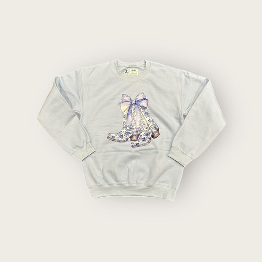 Ali Dee Blue Bell Boots Graphic Sweatshirt in Light Blue