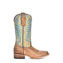 Load image into Gallery viewer, Corral Teens/Ladies J7126 Handcrafted Distressed Honey Brown &amp; Blue Square Toe Cowgirl Boots
