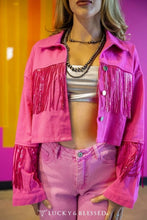 Load image into Gallery viewer, Lucky &amp; Blessed Pink Sequins Fringe Denim Jacket JO134-PNK
