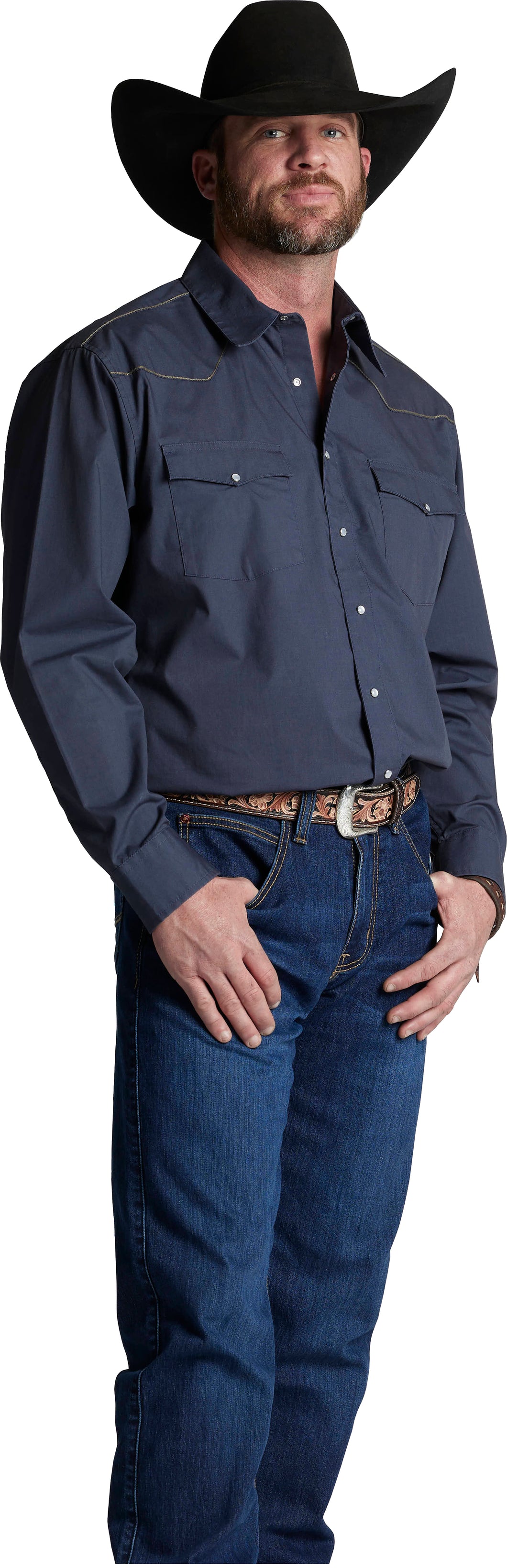 Justin Brands Shirt Ombre Blue with Contrasting piping HJ-1508
