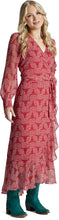 Load image into Gallery viewer, Justin Brands Wrap Maxi Dress Red with Floral Bull Design J-2295
