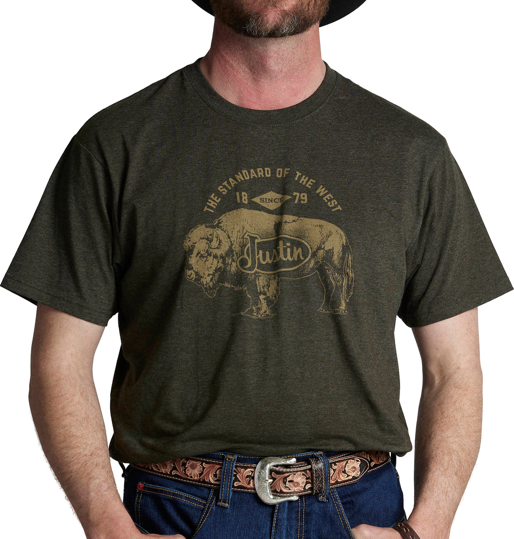 Justin Brands T-Shirt G-3177 Bison Standard of the West in Heather Olive