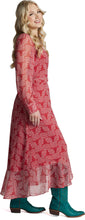 Load image into Gallery viewer, Justin Brands Wrap Maxi Dress Red with Floral Bull Design J-2295
