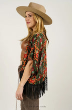 Load image into Gallery viewer, Lucky &amp; Blessed Olive Orange Aztec Short Kimono with Fringe Trim KD003-OAZT
