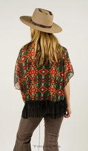Load image into Gallery viewer, Lucky &amp; Blessed Olive Orange Aztec Short Kimono with Fringe Trim KD003-OAZT
