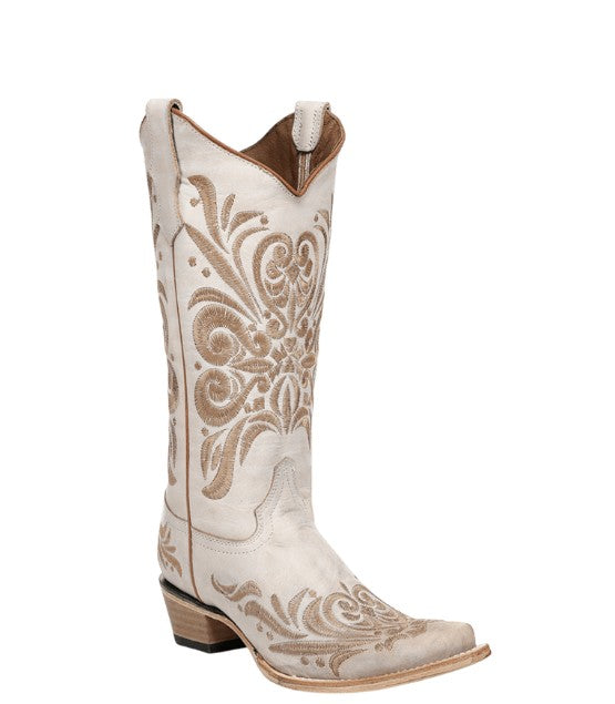 Corral Circle G L8054 Ladies White Floral Snip Toe Boots