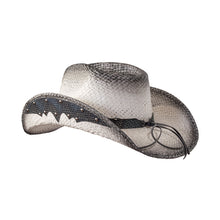 Load image into Gallery viewer, WE LIN-105 Straw Western Pinch Front Hat with Grey Trim, Sunburst Concho Hat Band, &amp; Leather Sides
