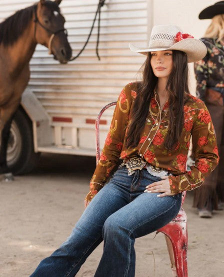 Rodeo Quincy Lucky Lisa Button Up Ladies Western Blouse