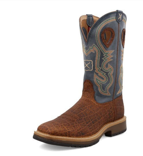 Twisted X Mens Western Boots MHM0022 in Distressed Saddle & Peacock